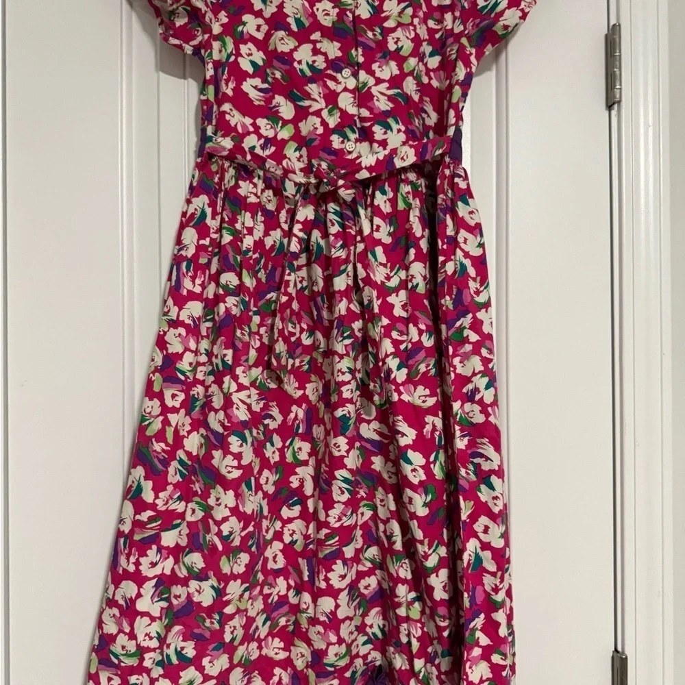 Pink and Red Puff Sleeve Sundress with Scoop Neck